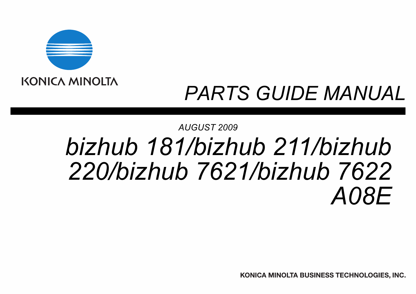 Konica-Minolta bizhub 181 211 220 7621 7622 Parts Manual-1